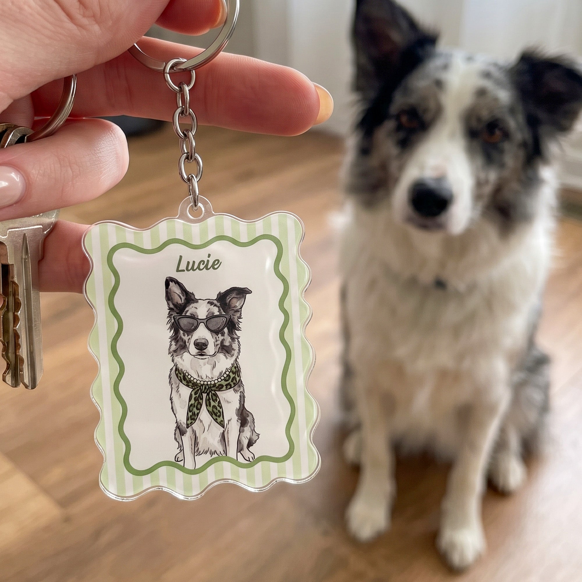 Custom-Pet-Portrait-Watercolor-Art-Striped-Pattern-Gifts-For-Dog-Mom-Cat-Mom-Personalized-Keychain-2
