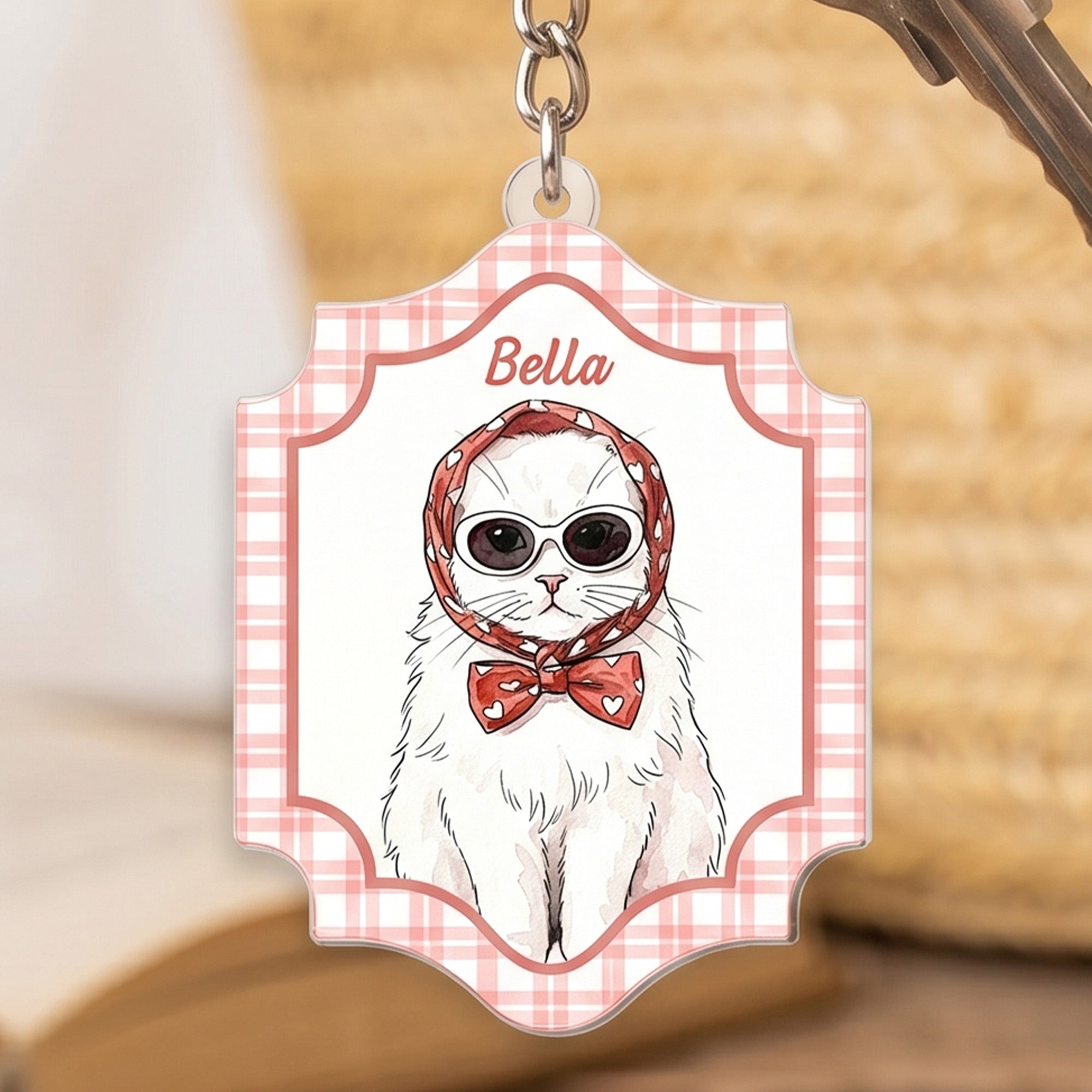 Custom-Pet-Portrait-Watercolor-Art-Striped-Pattern-Gifts-For-Dog-Mom-Cat-Mom-Personalized-Keychain-3