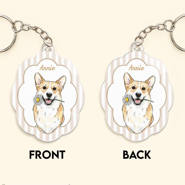 Custom-Pet-Portrait-Watercolor-Art-Striped-Pattern-Gifts-For-Dog-Mom-Cat-Mom-Personalized-Keychain-6