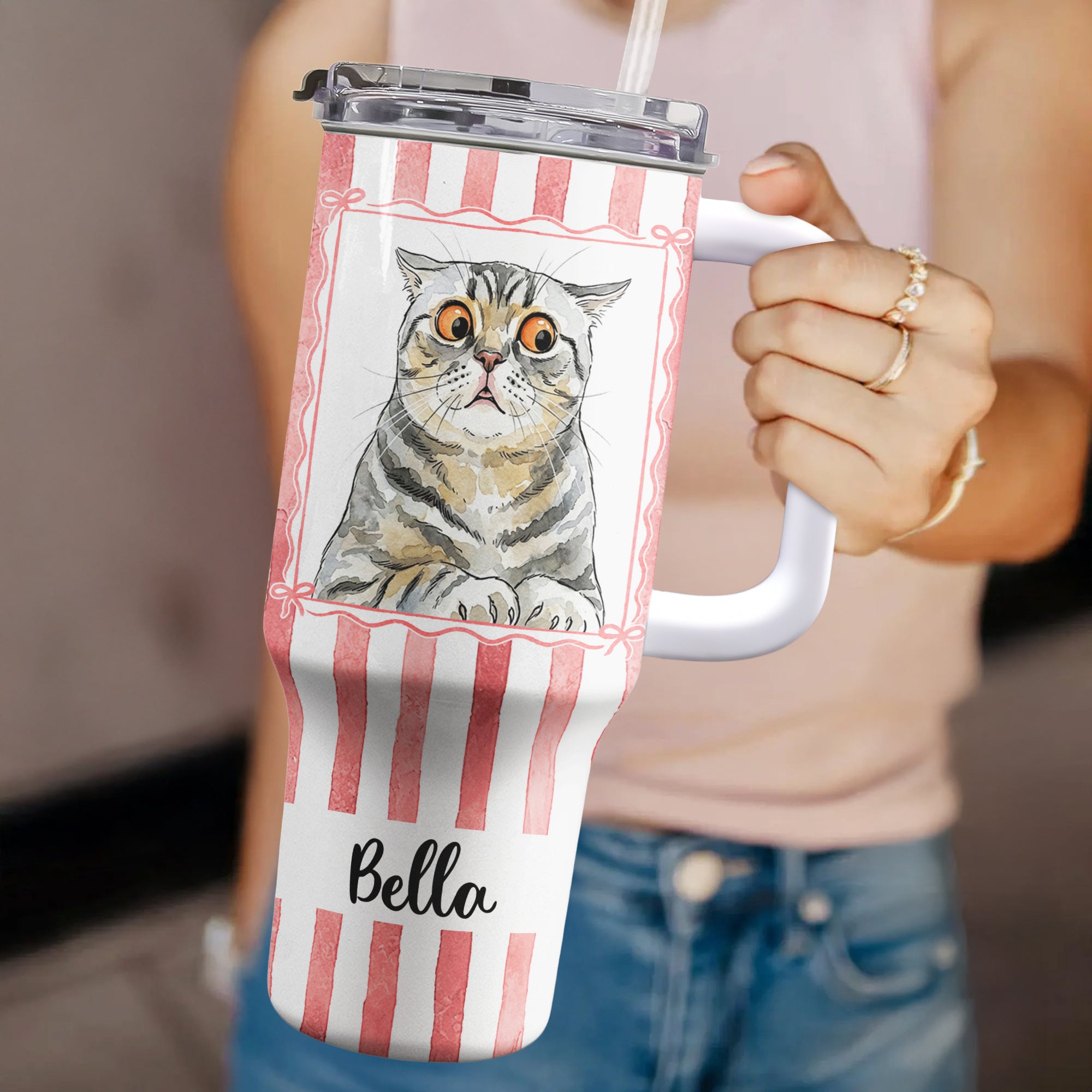 Custom-Pet-Portrait-Watercolor-Art-Striped-Pattern-New-Version-Personalized-40oz-Tumbler-4