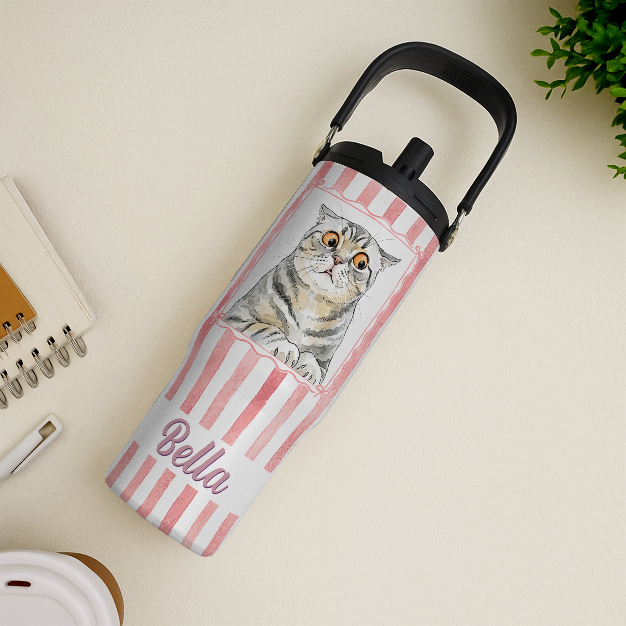 Custom-Pet-Portrait-Watercolor-Art-Striped-Pattern-Personalized-30oz-Tumbler-3