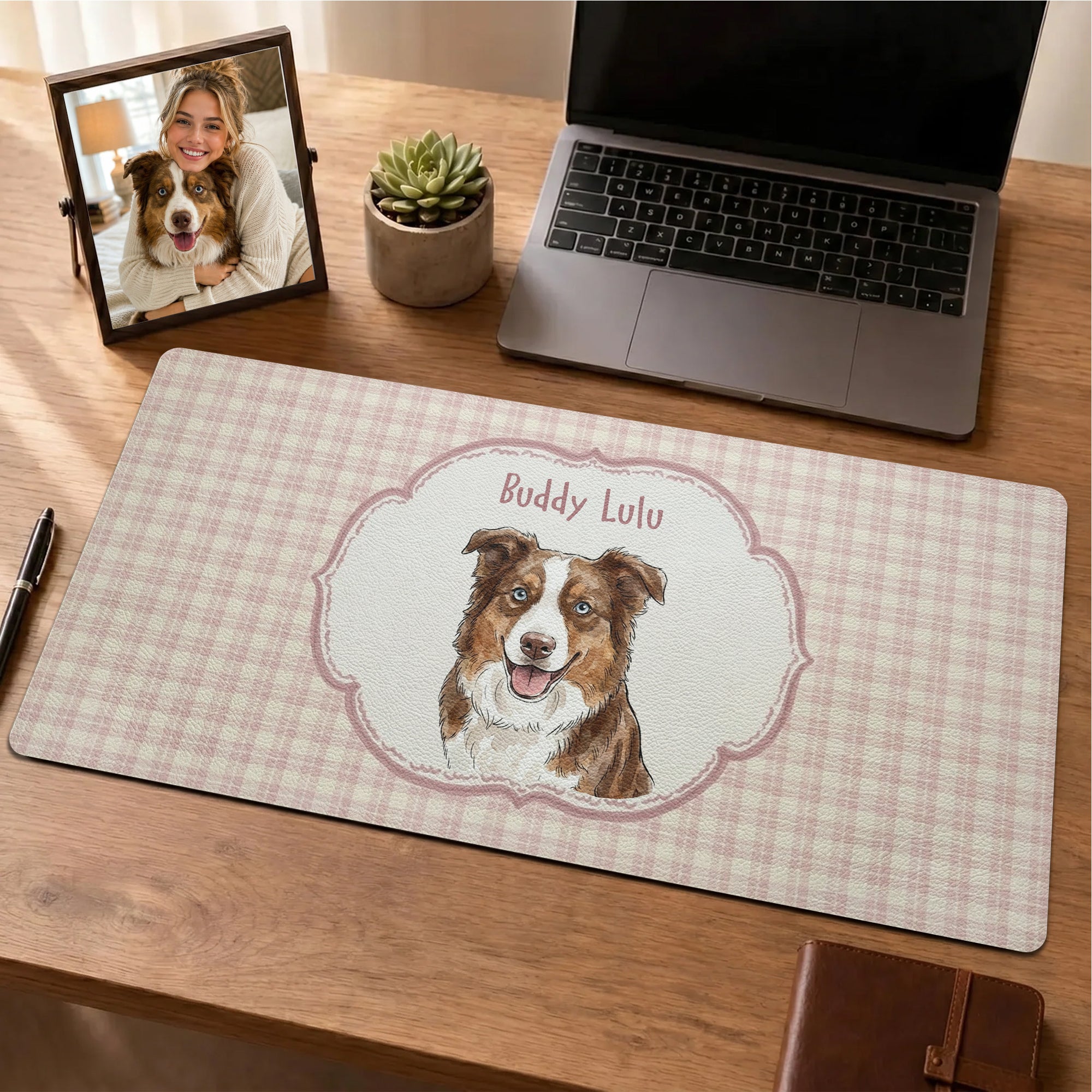 Custom-Pet-Portrait-Watercolor-Art-Striped-Pattern-Personalized-Desk-Mat-2