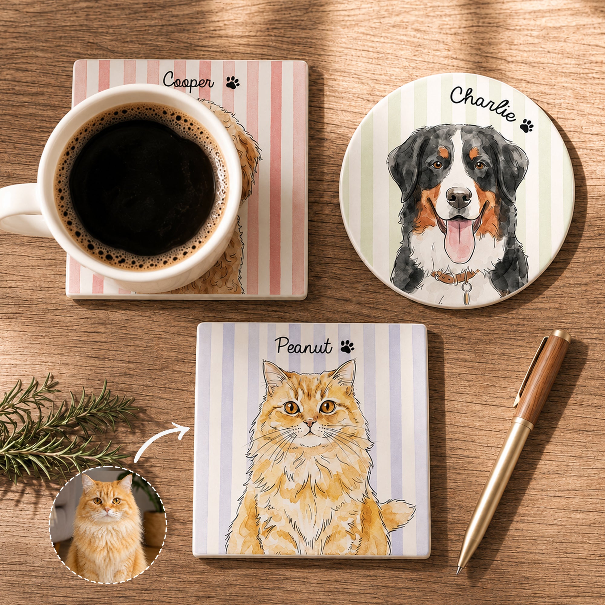 Custom-Pet-Portrait-Watercolor-Coaster-Set-For-Pet-Lovers-Family-Personalized-Coaster-1