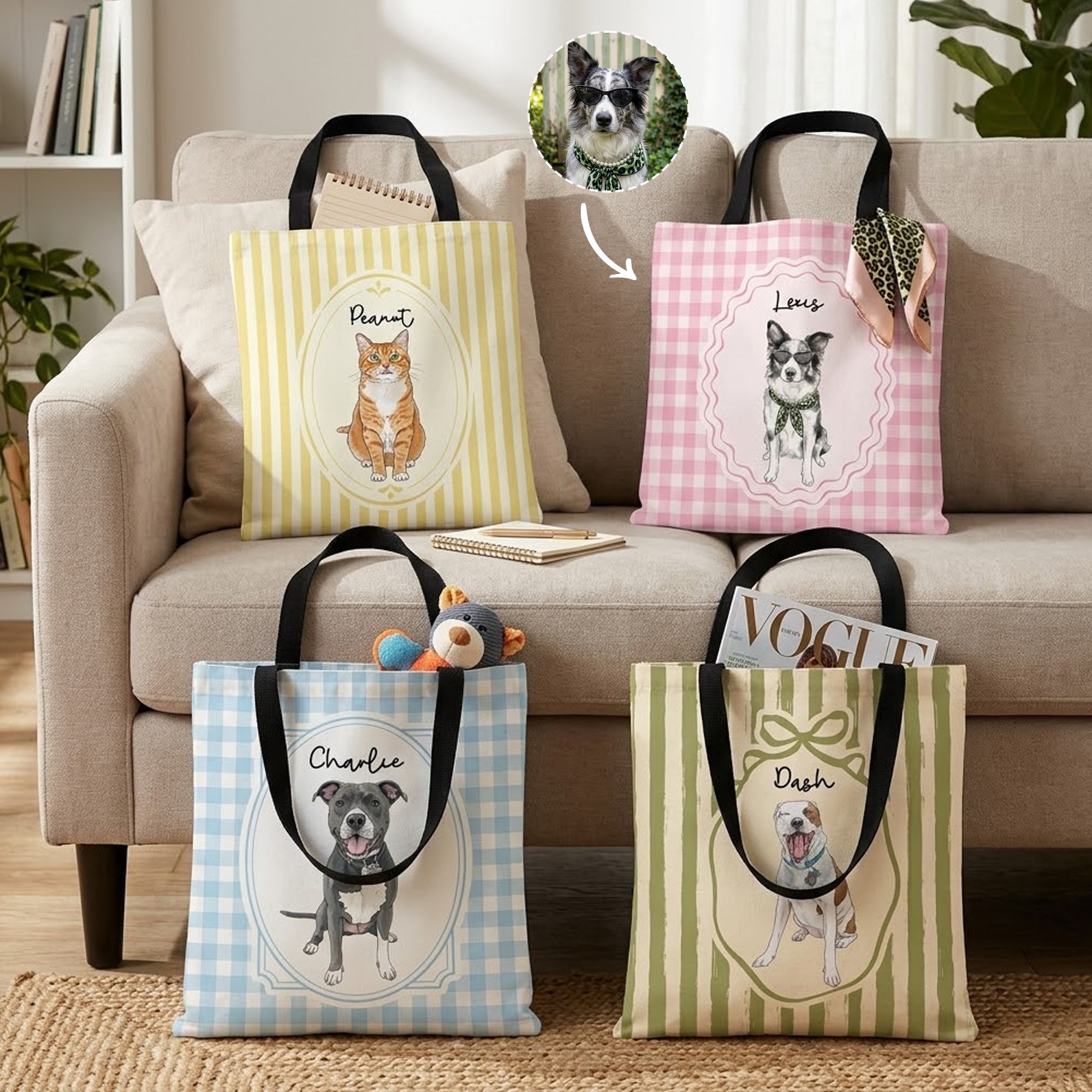 Custom-Pet-Portrait-Watercolor-Gifts-For-Dog-Mom-Cat-Mom-Personalized-Tote-Bag-1