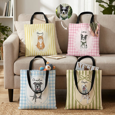 Custom Pet Portrait Watercolor Gifts For Dog Mom, Cat Mom - Personalized Tote Bag
