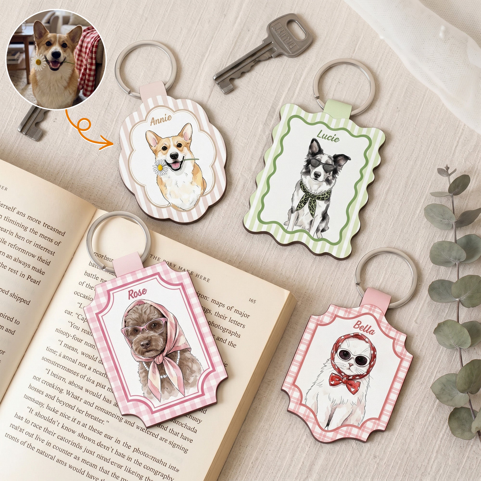 Custom-Pet-Portrait-Watercolor-Striped-Pattern-Gift-For-Pet-Lovers-Dog-Mom-Cat-Mom-Personalized-Keychain-1