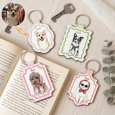 Custom Pet Portrait Watercolor Striped Pattern Gift For Pet Lovers, Dog Mom, Cat Mom - Personalized Keychain