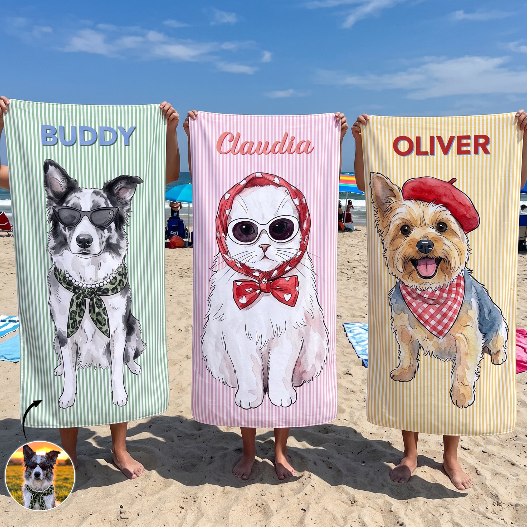 Custom-Pet-Portrait-Watercolor-Striped-Pattern-Summer-Gifts-For-Pet-Lovers-Personalized-Beach-Towel-1