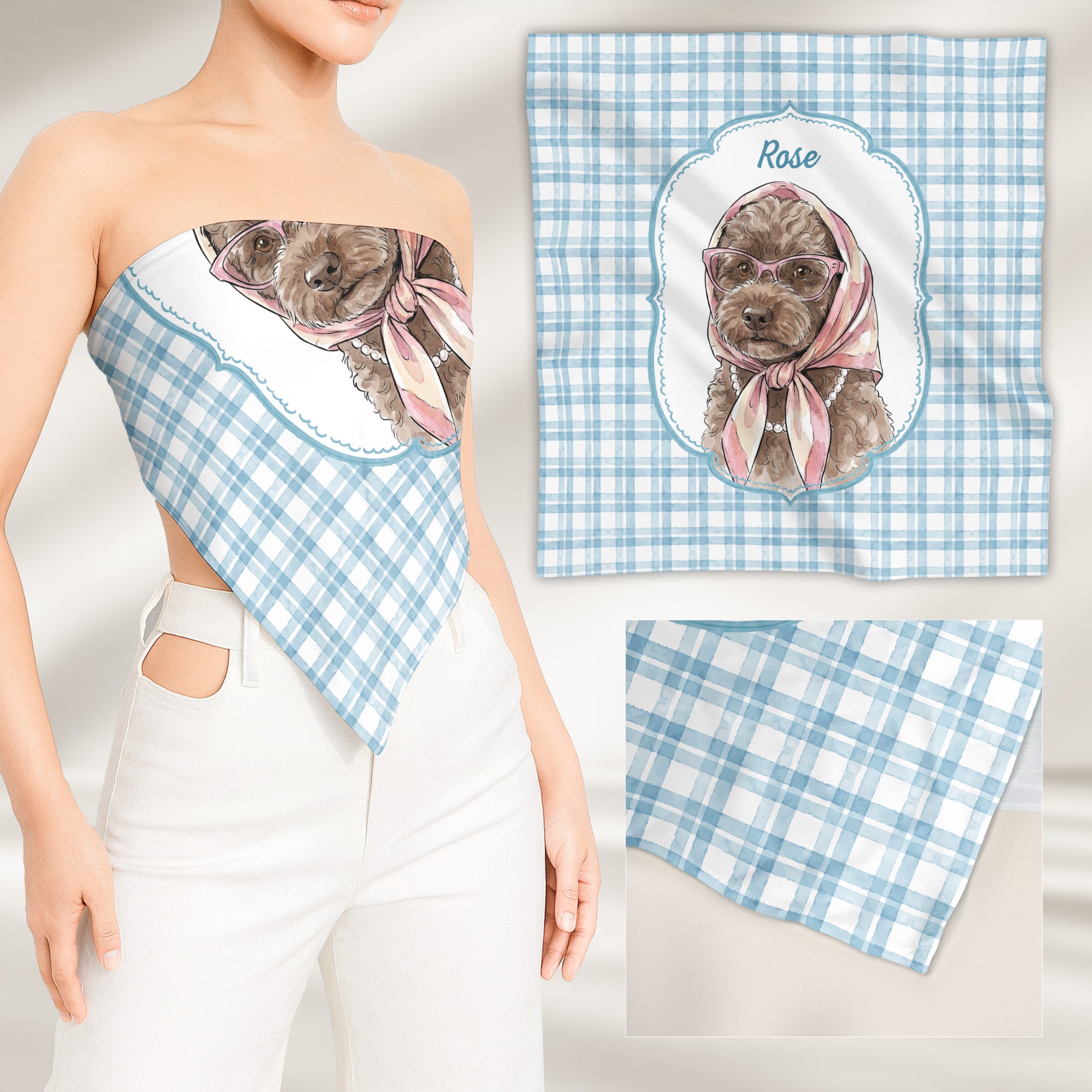 Custom-Pet-Portrait-Watercolor-Striped-Patterns-Personalized-Satin-Scarf-6