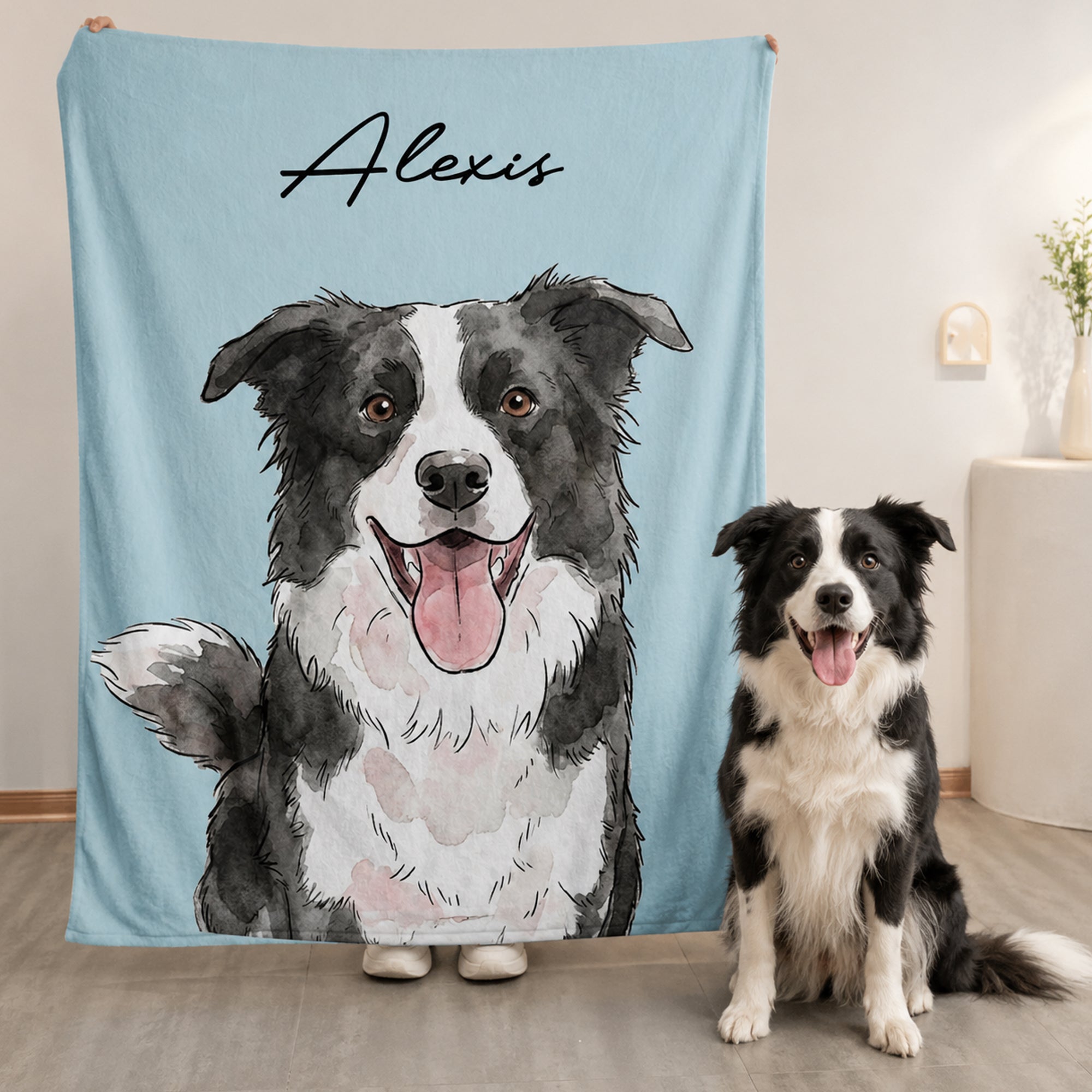 Custom-Pet-Portrait-Watercolor-Style-Personalized-Blanket-1