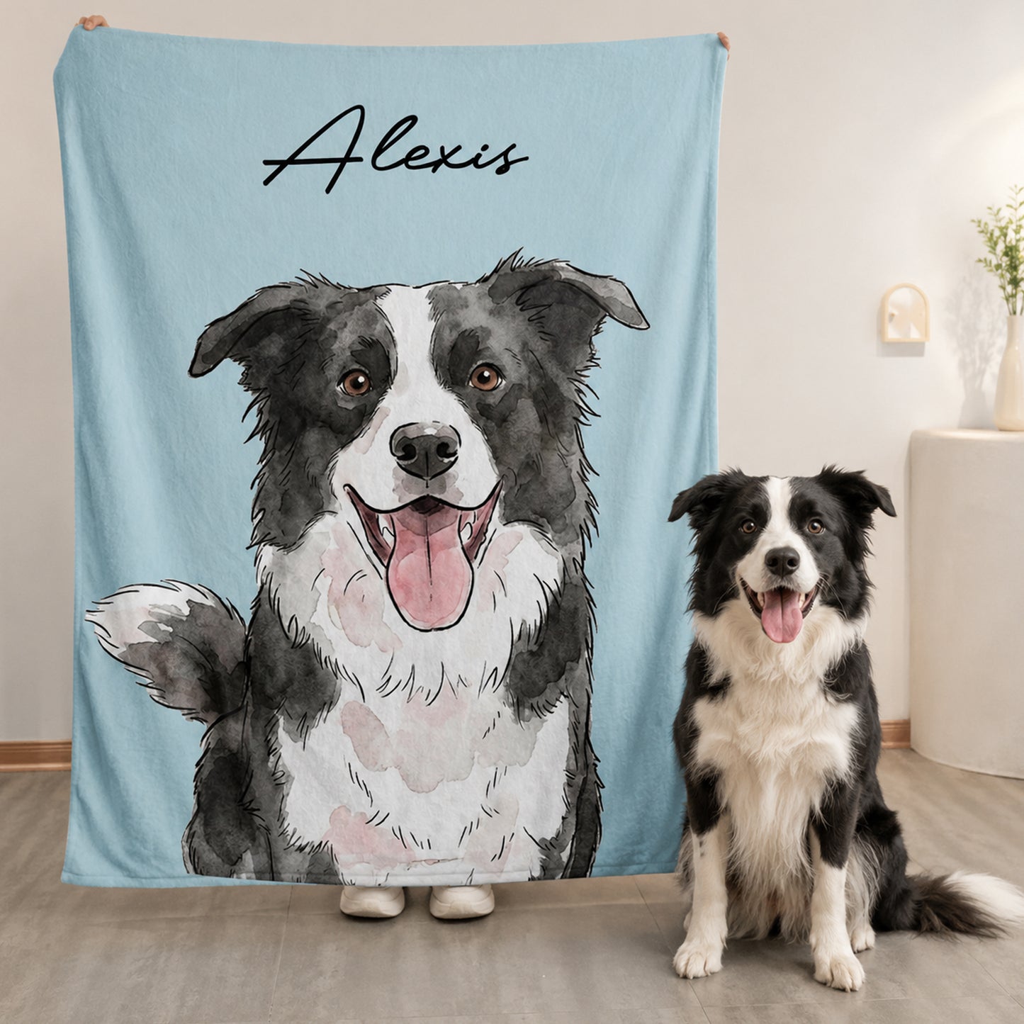 Custom-Pet-Portrait-Watercolor-Style-Personalized-Blanket-1