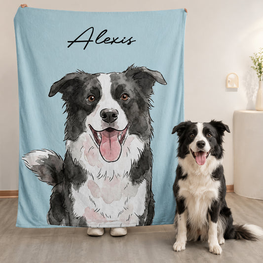 Custom-Pet-Portrait-Watercolor-Style-Personalized-Blanket-1