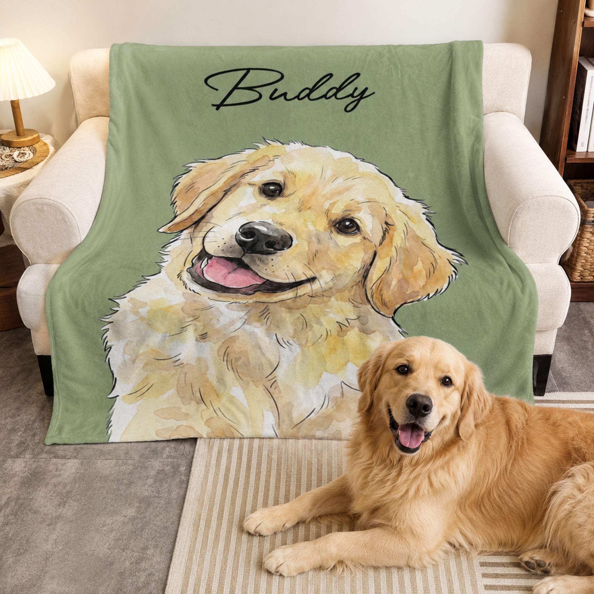 Custom-Pet-Portrait-Watercolor-Style-Personalized-Blanket-2