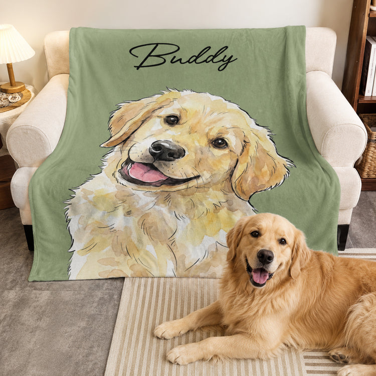 Custom-Pet-Portrait-Watercolor-Style-Personalized-Blanket-2