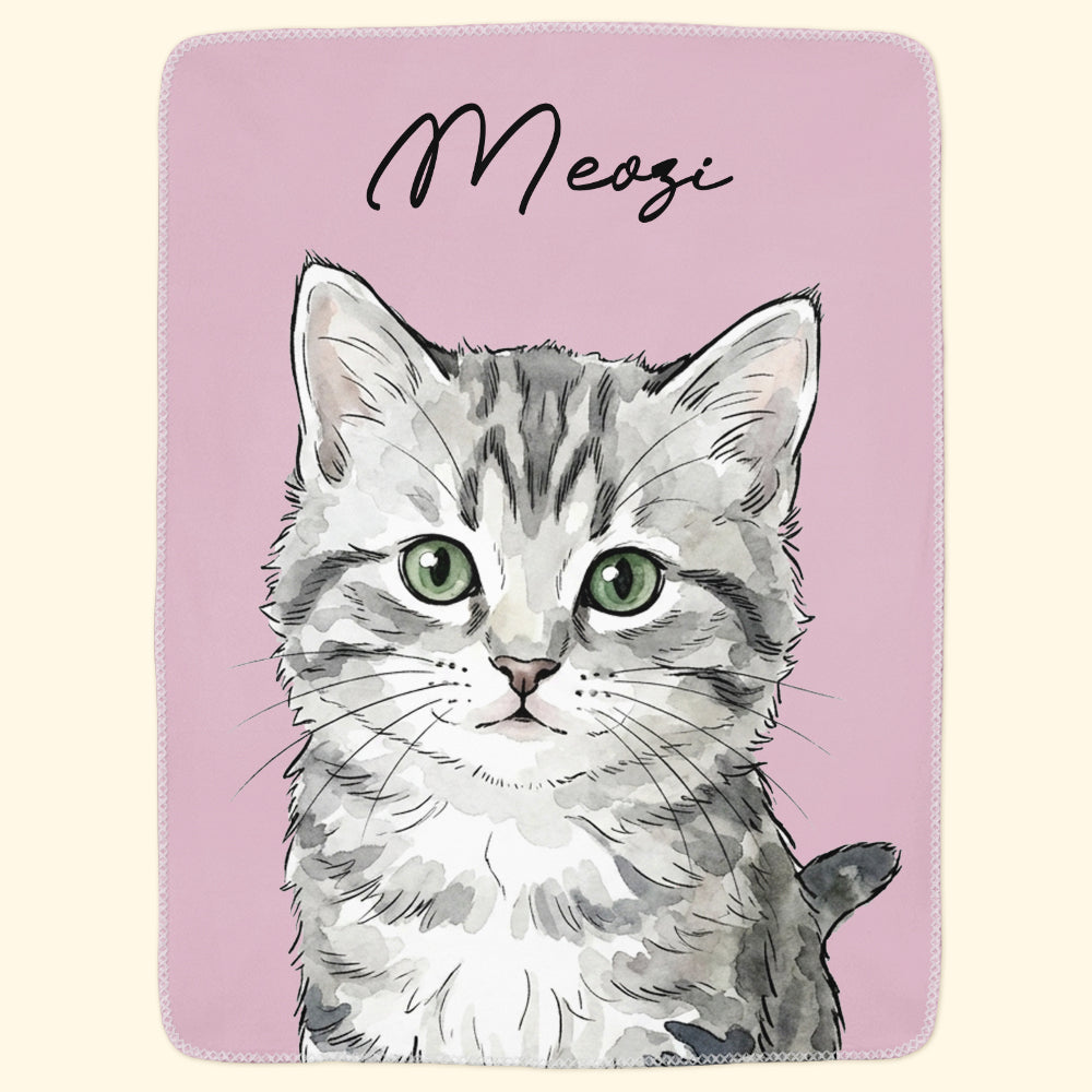 Custom-Pet-Portrait-Watercolor-Style-Personalized-Blanket-3