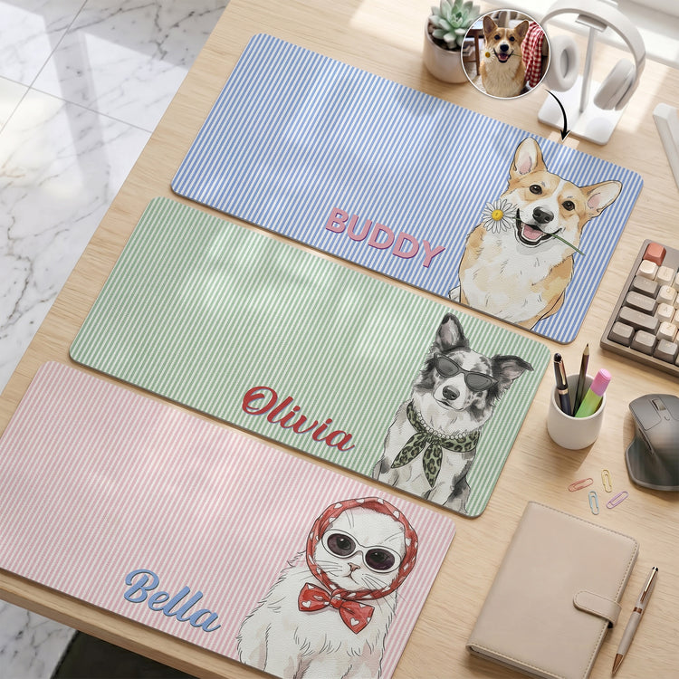 Custom-Pet-Portrait-Watercolor-Style-Striped-Pattern-Colorful-Personalized-Desk-Mat-1
