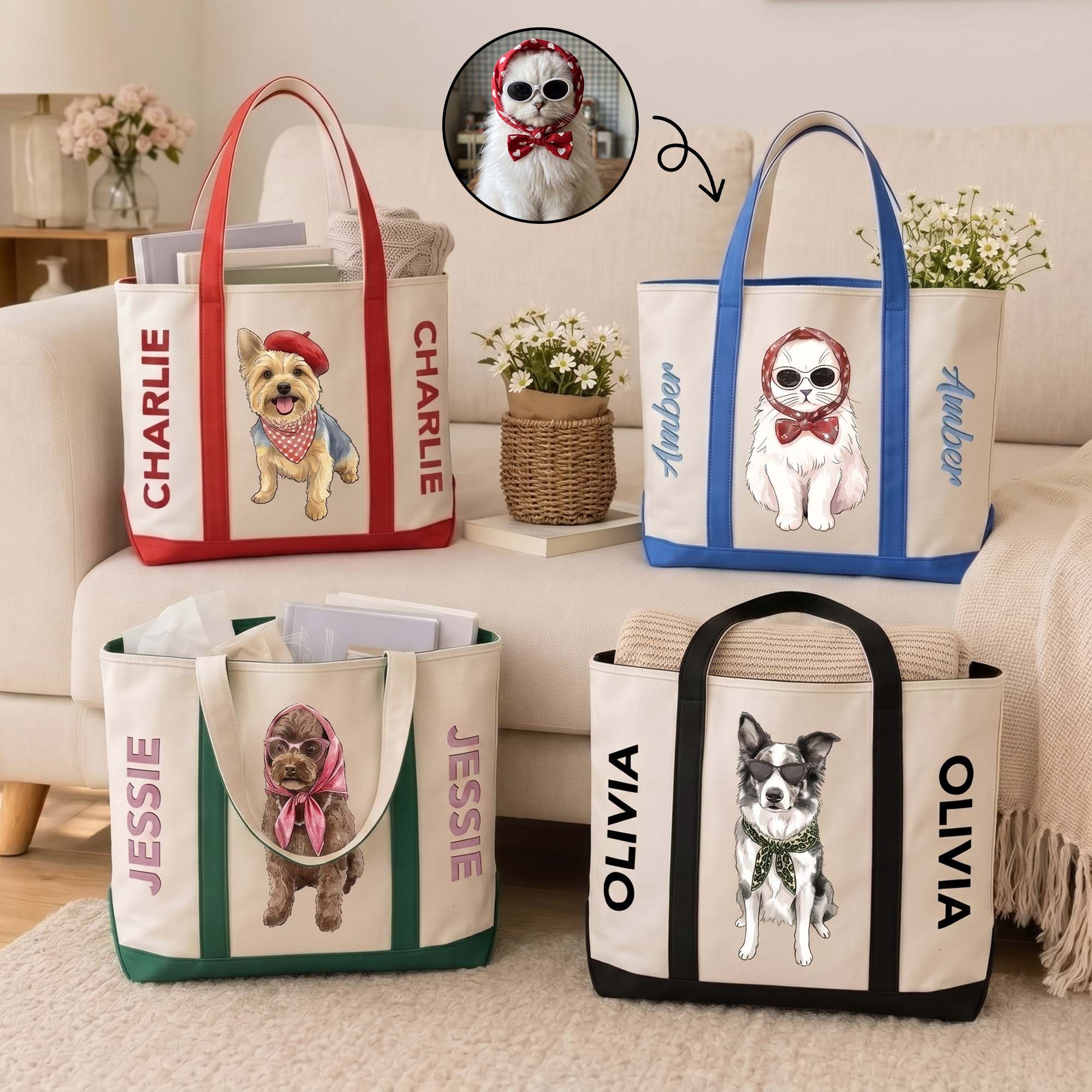 Custom-Pet-Portrait-With-Name-Colorful-Gift-For-Dog-Mom-Cat-Mom-Personalized-Tote-Bag-1