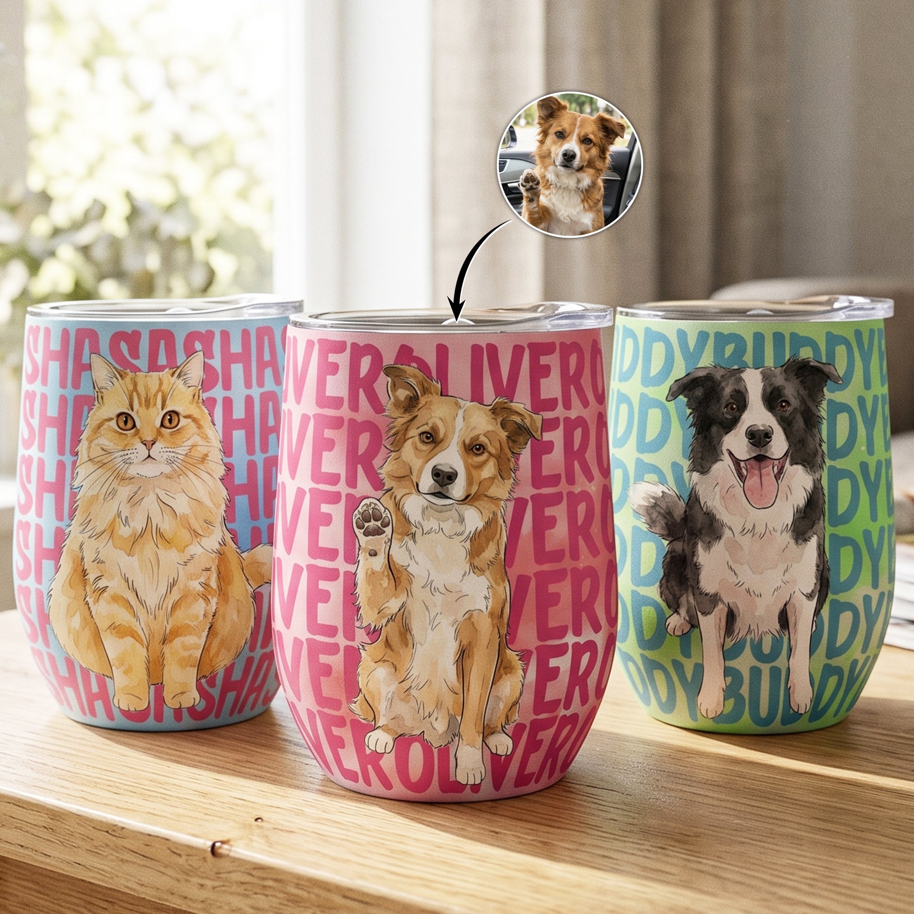 Custom-Pet-Portrait-With-Name-Watercolor-Art-Personalized-Wine-Tumbler-1