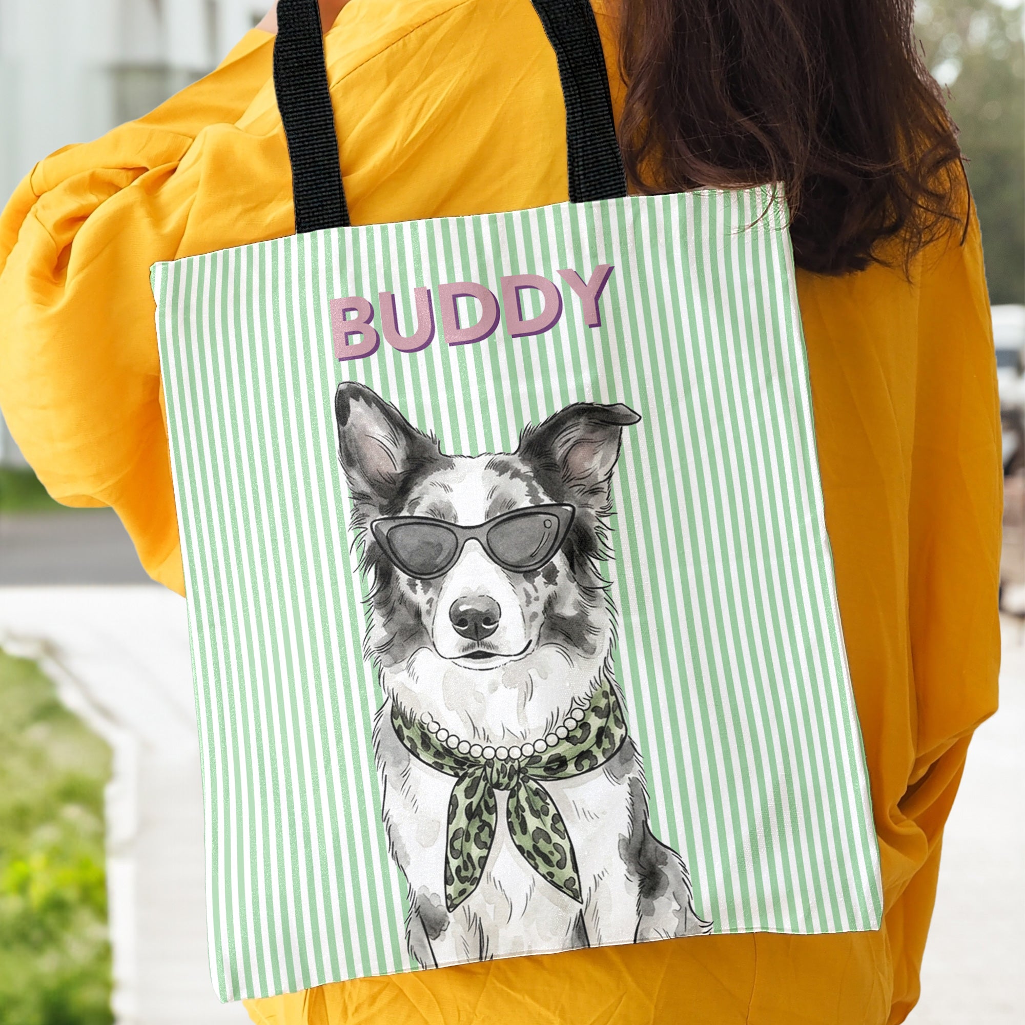 Custom-Pet-Portrait-With-Name-Watercolor-Art-Striped-Pattern-Personalized-Tote-Bag-5