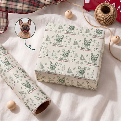 Custom Pet Sketch Line Art Christmas Preparing - Personalized Wrapping Paper