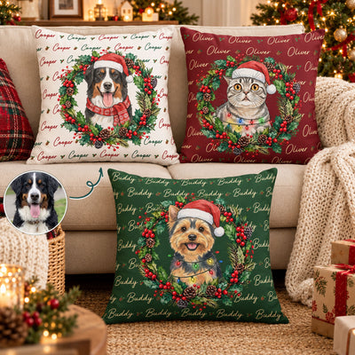 Custom Pet Watercolor Portrait Christmas Decor For Pet Lovers Family - Personalized Pillow
