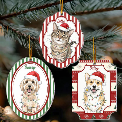 Custom Pet Watercolor With Santa Hat Christmas Gifts For Pet Lovers - Personalized Ornament