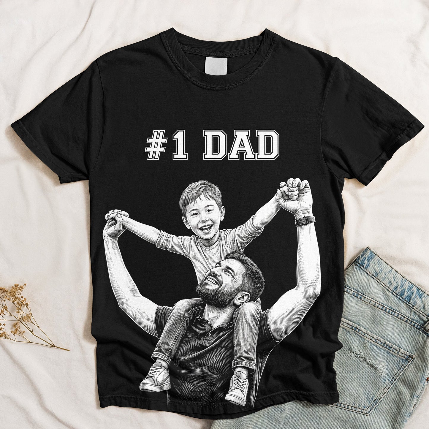 Custom_Photo_1_Dad_Sketch_Line_Art_Fathers_Day_Gift_For_Dad_Husband_Personalized_Shirt_3
