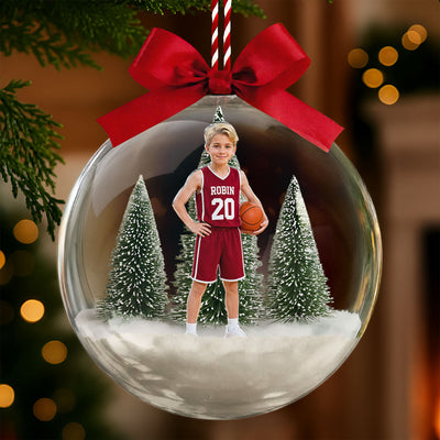 Custom Photo Basket Ball Player Christmas Gift For Kid Sport Lover Snow Ball Bauble - Personalized Ornament