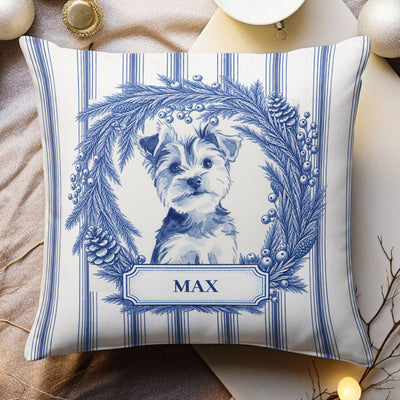 Custom Photo Christmas Pet Portrait Watercolor Art - Personalized Pillow