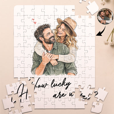 Custom Photo Couple How Lucky Are We - Personalized Jigsaw Puzzle