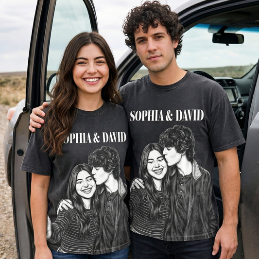 Custom-Photo-Couple-Shirt-Sketch-Line-Art-Anniversary-Gift-For-Her-HimPersonalized-Shirt-1