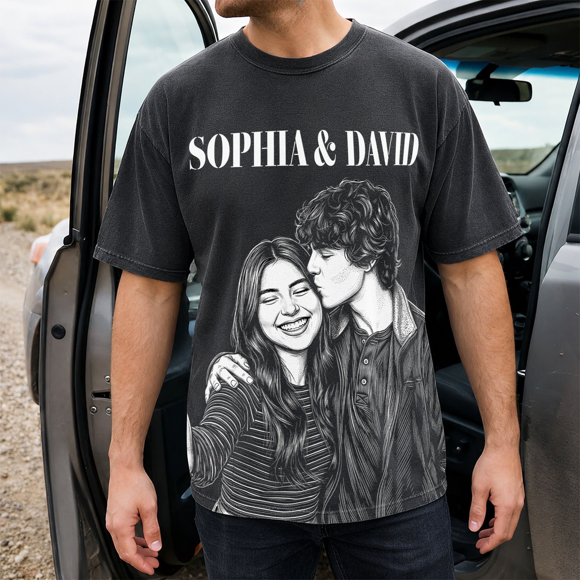 Custom-Photo-Couple-Shirt-Sketch-Line-Art-Anniversary-Gift-For-Her-HimPersonalized-Shirt-2