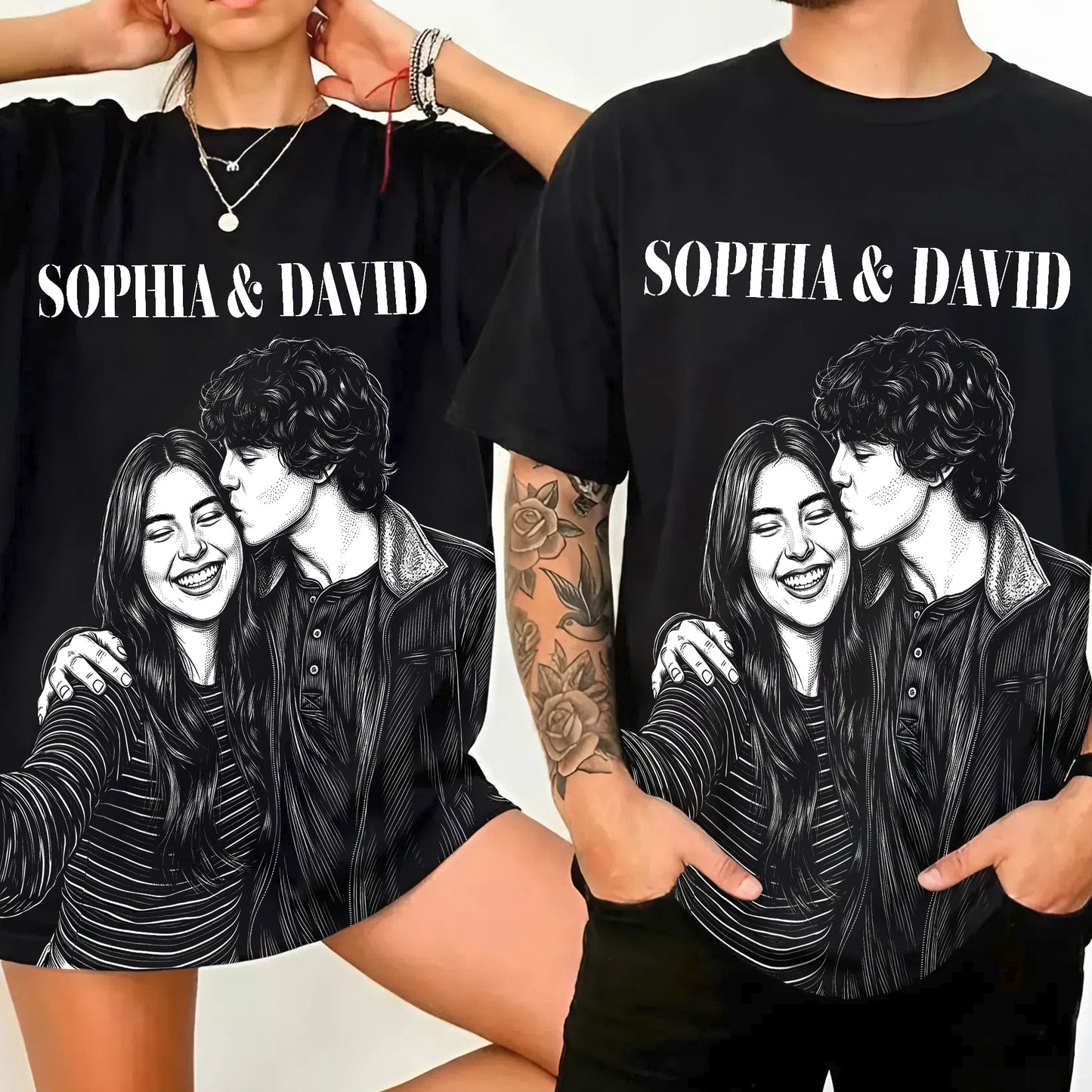 Custom-Photo-Couple-Shirt-Sketch-Line-Art-Anniversary-Gift-For-Her-HimPersonalized-Shirt-3