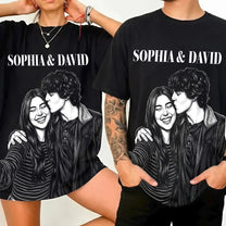 Custom-Photo-Couple-Shirt-Sketch-Line-Art-Anniversary-Gift-For-Her-HimPersonalized-Shirt-3