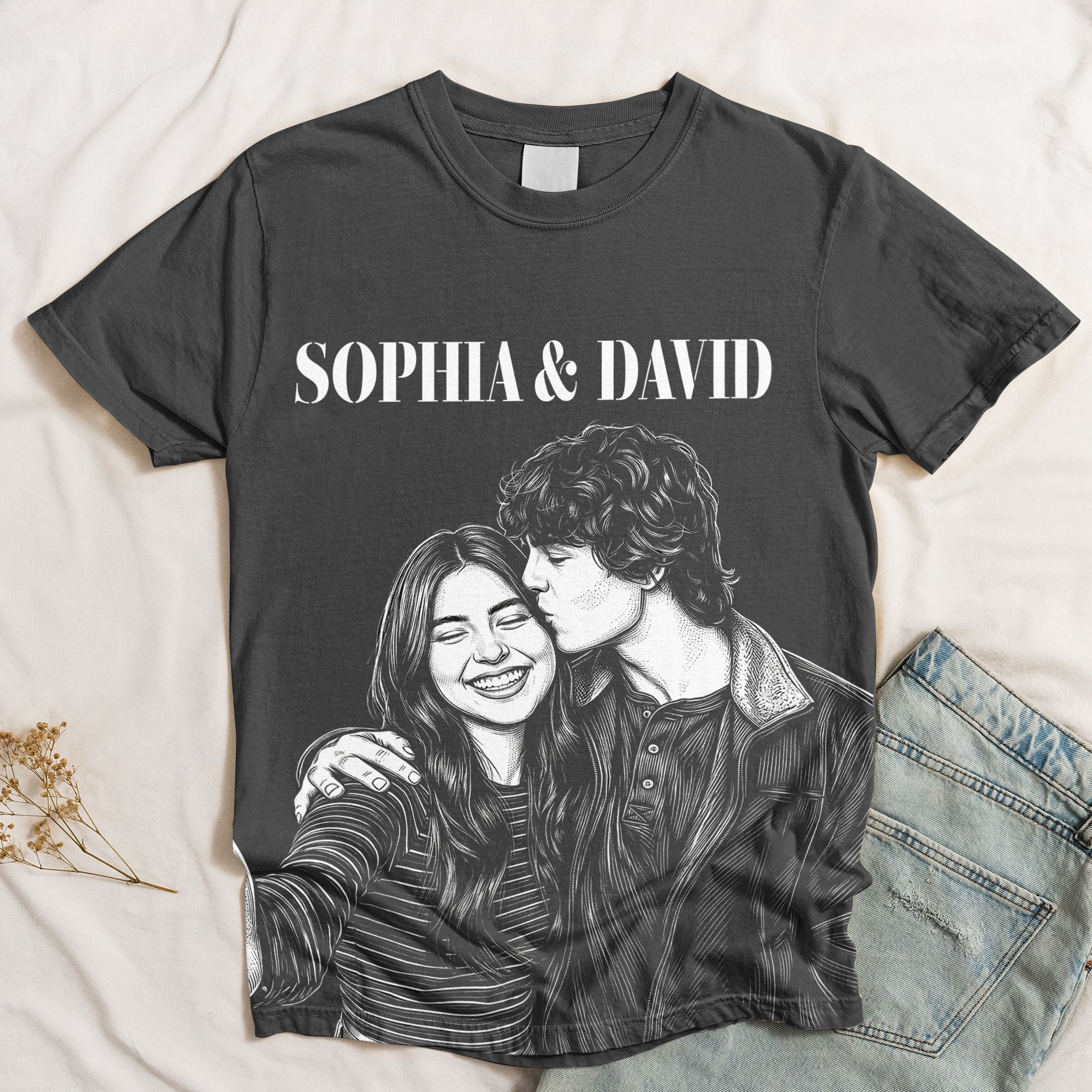 Custom-Photo-Couple-Shirt-Sketch-Line-Art-Anniversary-Gift-For-Her-HimPersonalized-Shirt-4