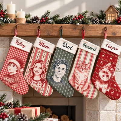 Custom Photo Family Members Pet Dog Cat Christmas Decor - Personalized Stocking