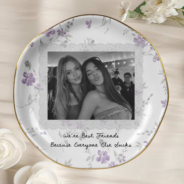 Custom-Photo-&-Friendship-Quote-Floral-Vintage-Cottage-Personalized-Jewelry-Dish-5