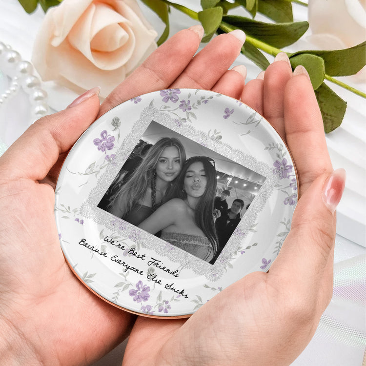 Custom-Photo-&-Friendship-Quote-Floral-Vintage-Cottage-Personalized-Jewelry-Dish-8