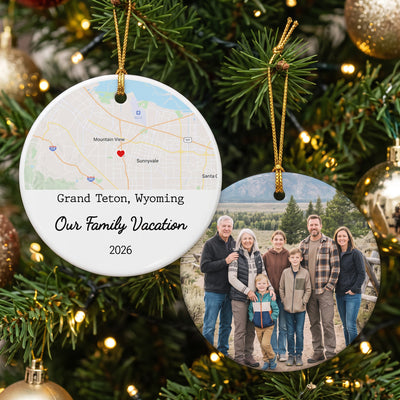 Custom Photo & Location Map Traveling Family Travel, Besties Vacation - Personalized Ornament