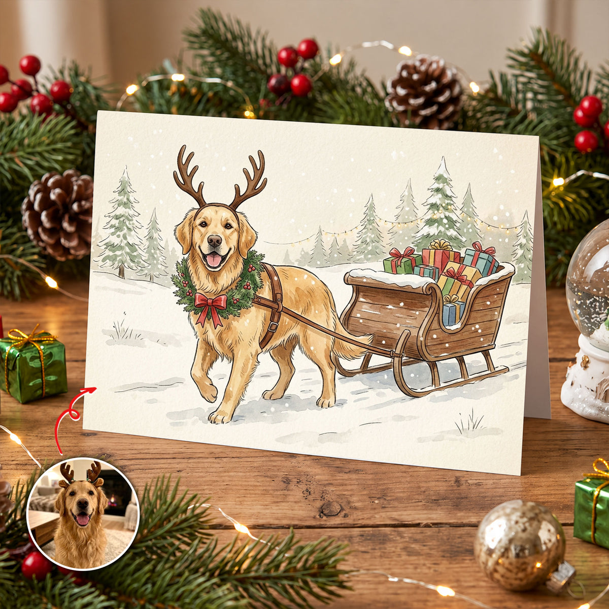 Custom-Photo-Pet-Christmas-Card-Watercolor-Personalized-Card-1