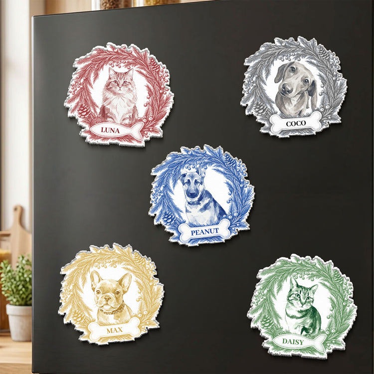 Custom-Photo-Pet-Christmas-Memorial,-Dog-Cat-Christmas-Photo,-Pet-Portrait-Custom-Name-Gift,-Christmas-Kitchen-Decor-Personalized-Magnet-1