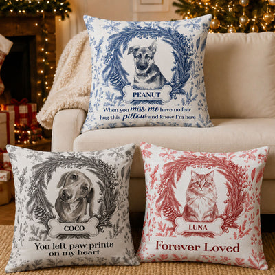 Custom Photo Pet Christmas Memorial, Dog Cat Christmas Photo, Pet Portrait Custom Name Gift - Personalized Pillow
