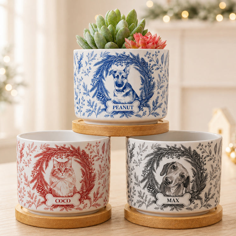 Custom-Photo-Pet-Christmas-Memorial,-Dog-Cat-Christmas-Photo,-Pet-Portrait-Custom-Name-Gift-Personalized-Plant-Pot-1