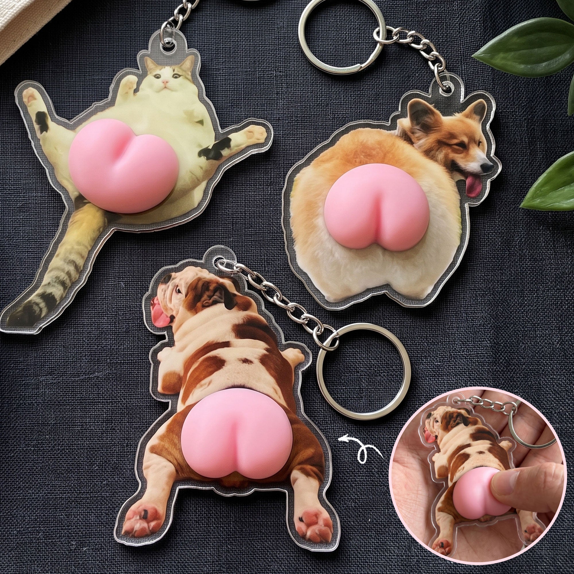 Custom-Photo-Pet,-Cute-Dog,-Cat-3D-Squishy-Pink-Butt-Personalized-Keychain-1
