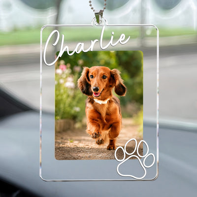Custom Photo Pet Memorial Car Hanger - Personalized Rear View Mirror Accessory