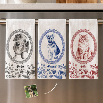 Custom Photo Pet Portrait Watercolor, Housewarming Gift Hostess Gift, Kitchen Decor - Personalized Kitchen Towel