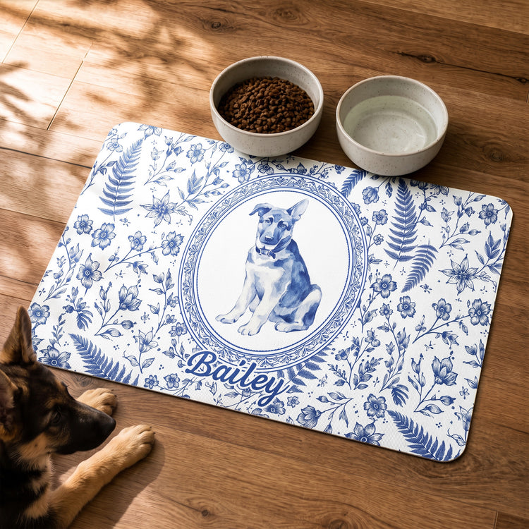 Custom-Photo-Pet-Portrait-Watercolor-Toile-De-Jouy-Personalized-Pet-Feeding-Mat-1
