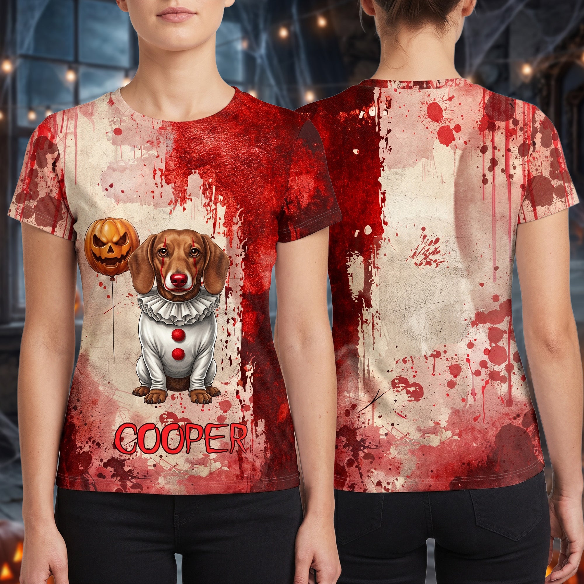 Custom-Photo-Scary-Halloween-Clown-Gift-For-Pet-Lover-Personalized-Shirt-1