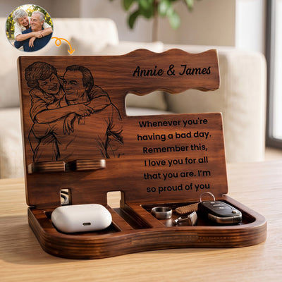 Custom Photo Sketch Line Art Anniversary Gift For Him, Husband, Boyfriend - Personalized Desk Organizer