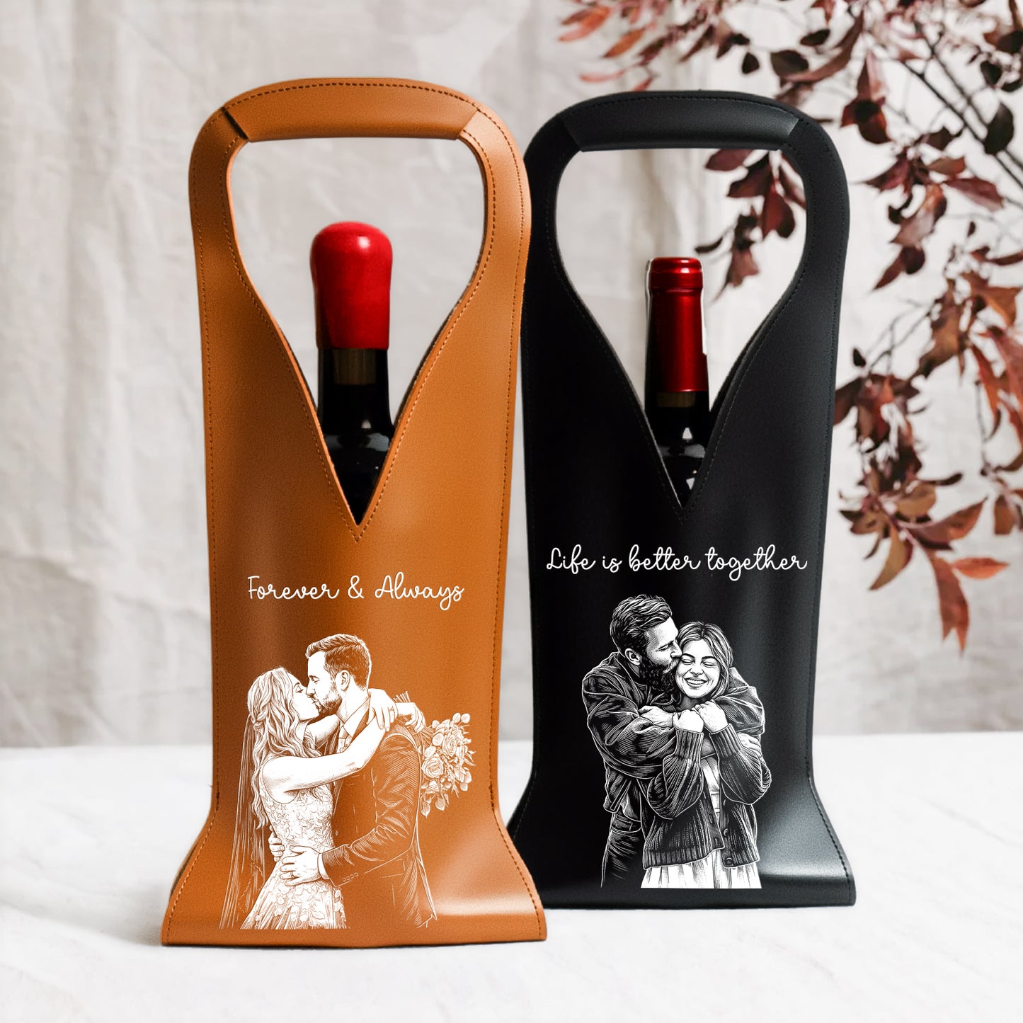Custom-Photo-Sketch-Line-Art-Anniversary-Wedding-Gifts-For-Couple-Personalized-Leather-Wine-Bag-3